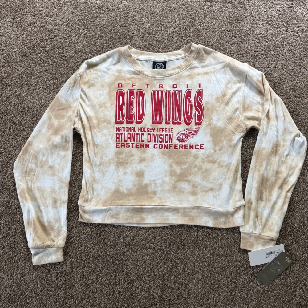 NHL Girls Tan Tie Dye Detroit Red Wings Cropped Sweatshirt XL 14/16 New